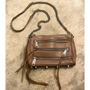 Rebecca Minkoff Purse Crossbody Bag Mini Rocker Zip Leather Chain Tassles Chain